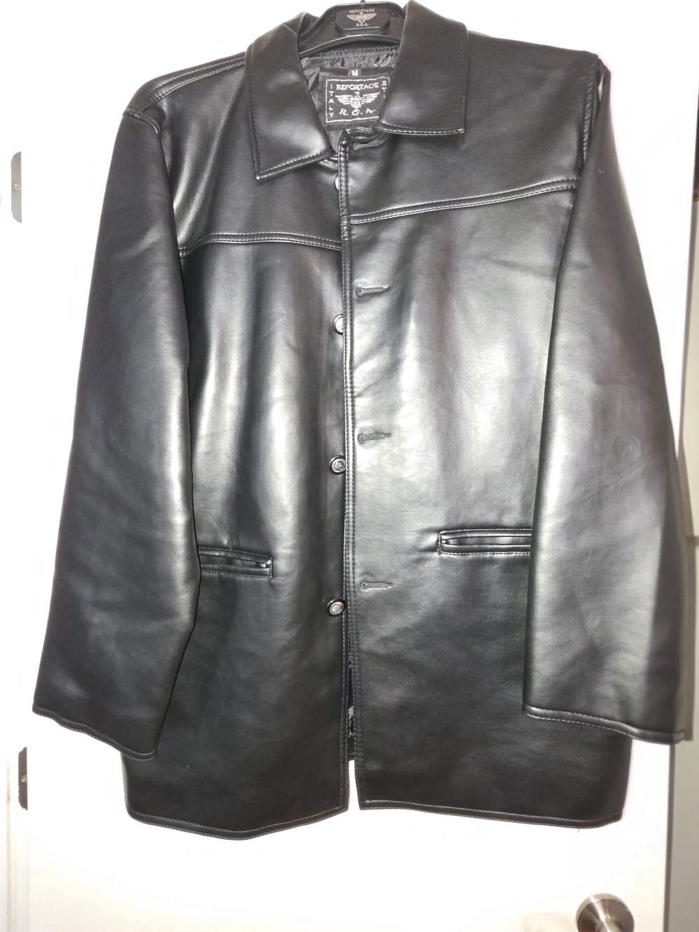 Report Men’s Black Leather Button-Front Coat